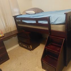 Twin Loft Bed With Pull Out & Hideaway Desk