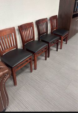 Set of 4 Wood Dining Chairs with Black Cushions