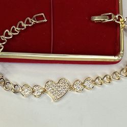 18k Premium Gold Plated Diamonds CZ Women Hearts Bracelet 