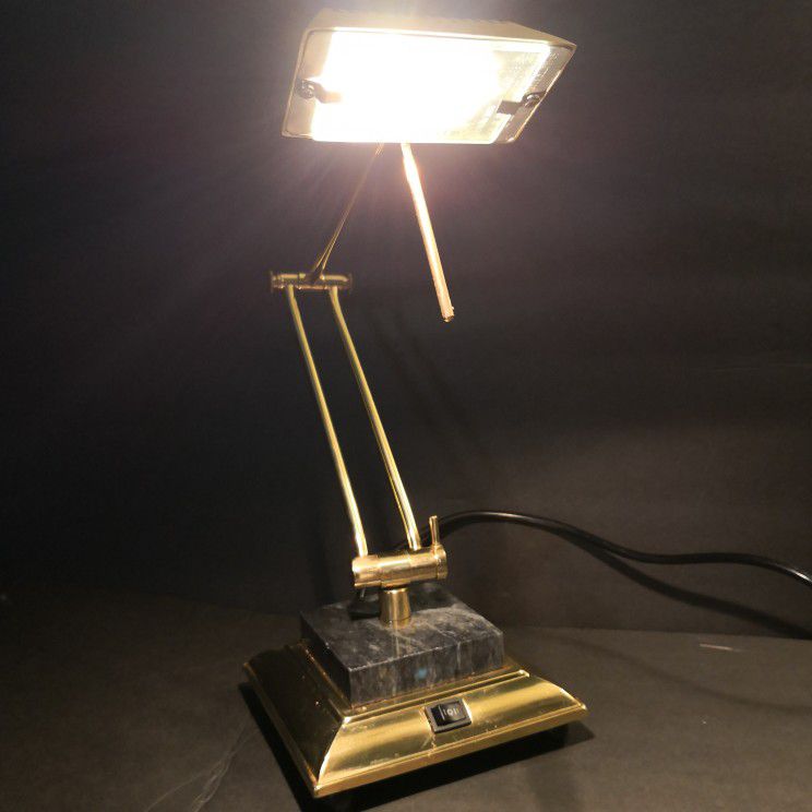 Vintage Brass Desk Lamp On Marble