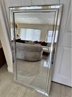 Elegant Silver Beveled Large Wall Mirror