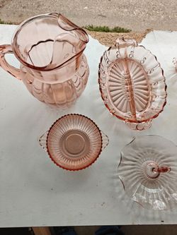 Pink Depression Glass Lot with Pitcher