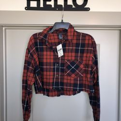 (NEW) Forever 21 Cropped Flannel Shirt Size Small 
