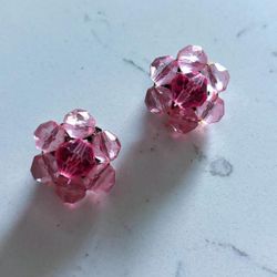✨VINTAGE PINK BEADED CLIP ON EARRINGS CLUSTER✨