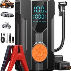 Portable 12V Jump Starter with Air Compressor, LED Light, and Tire Inflator