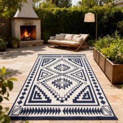 Navy Blue and White Geometric Area Rug