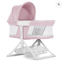 Dream On Me 2-in-1 Convertible Insta Fold Bassinet and Cradle, Lightweight and Portable, Pink