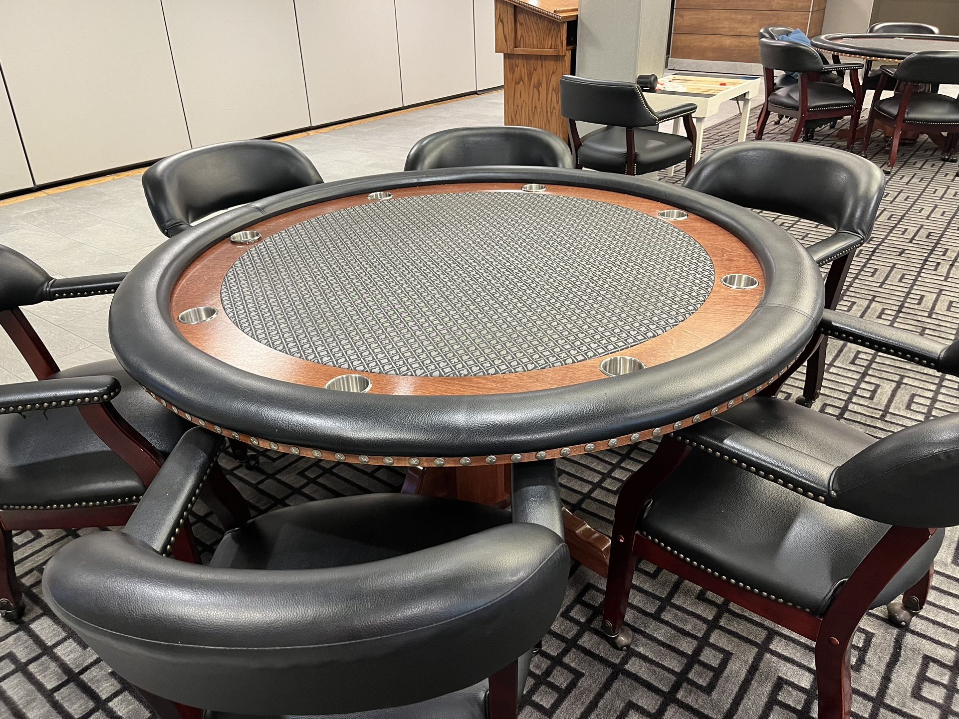 Poker Table With 6 Rolling Leather Chairs