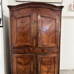 French Regence Figured Cherry & Oak Armoire- 95" Tall Antique Storage