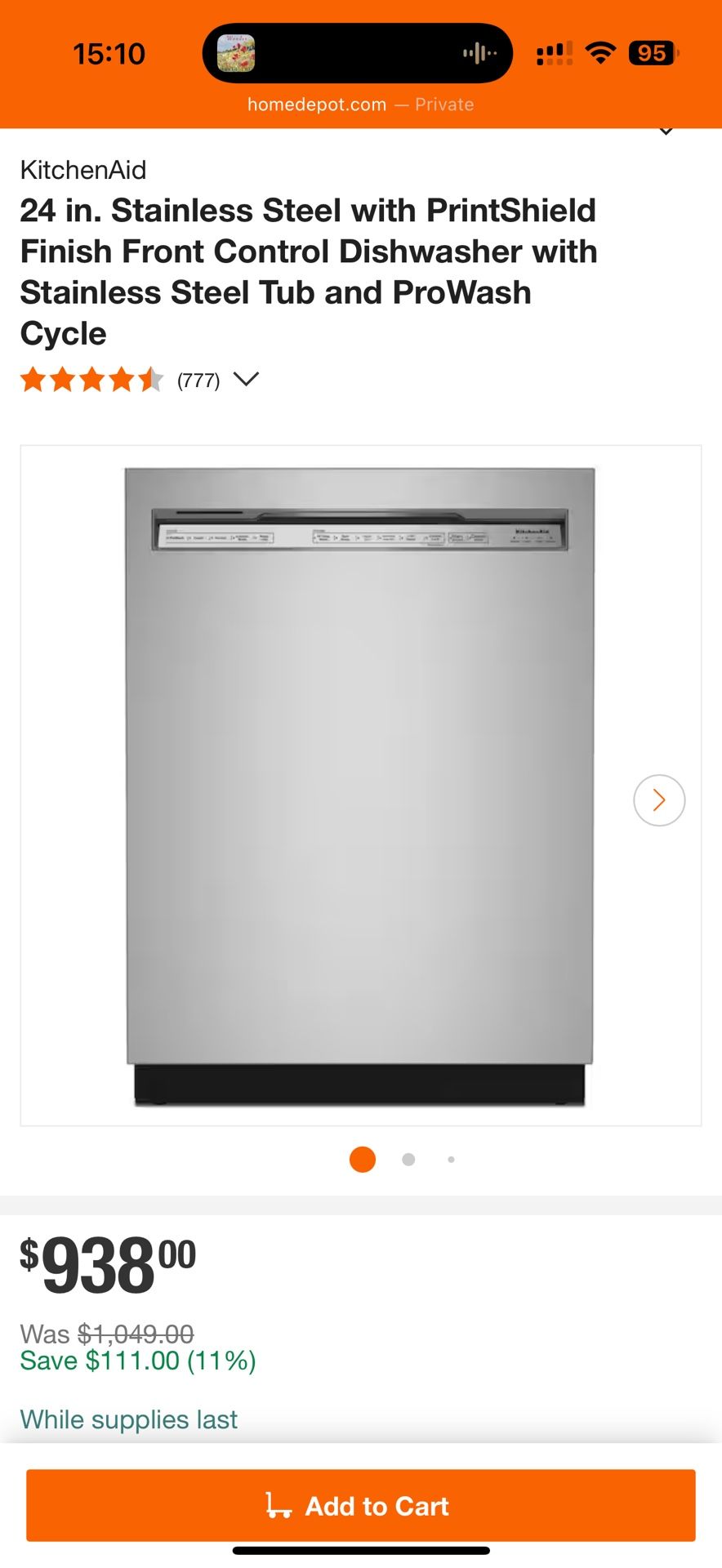 Brand New Kitchen Aid Stainless Steel Dishwasher