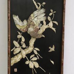 Large Antique Asian Wall Panel With Mother Of Pearl 