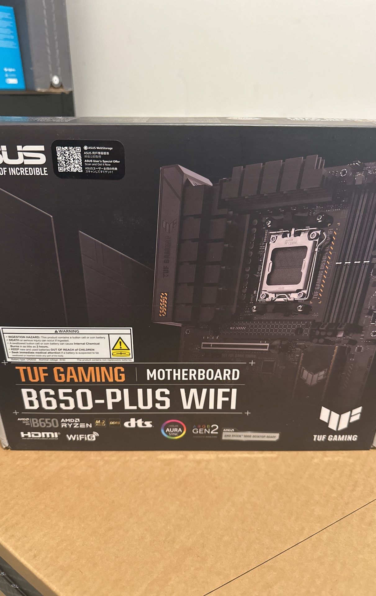 ASUS TUF GAMING B650-PLUS WIFI AMD B650 AM5 Ryzen™ Desktop 9000 8000 and 7000 ATX motherboard, 14 power stages, PCIe® 5.0 M.2 , DDR5 memory, WiFi 6 an