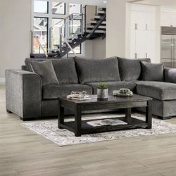 GRAY CHENILLE FABRIC SECTIONAL SOFA - SILLON SECCIONAL