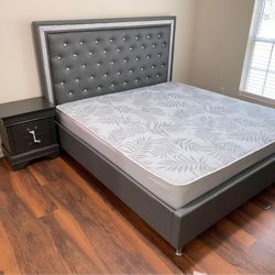 Brand New Diamond Tufted Grey/Black Upholstered King And Queen Size Bed Frame - Mattress 