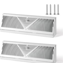 2 Pcs Baseboard Register Vent 15 Inch Duct Opening Size Baseboard Vent Covers Diffuser Adjustable Corner Return Air Grille for Home Floor Wall Air Flo