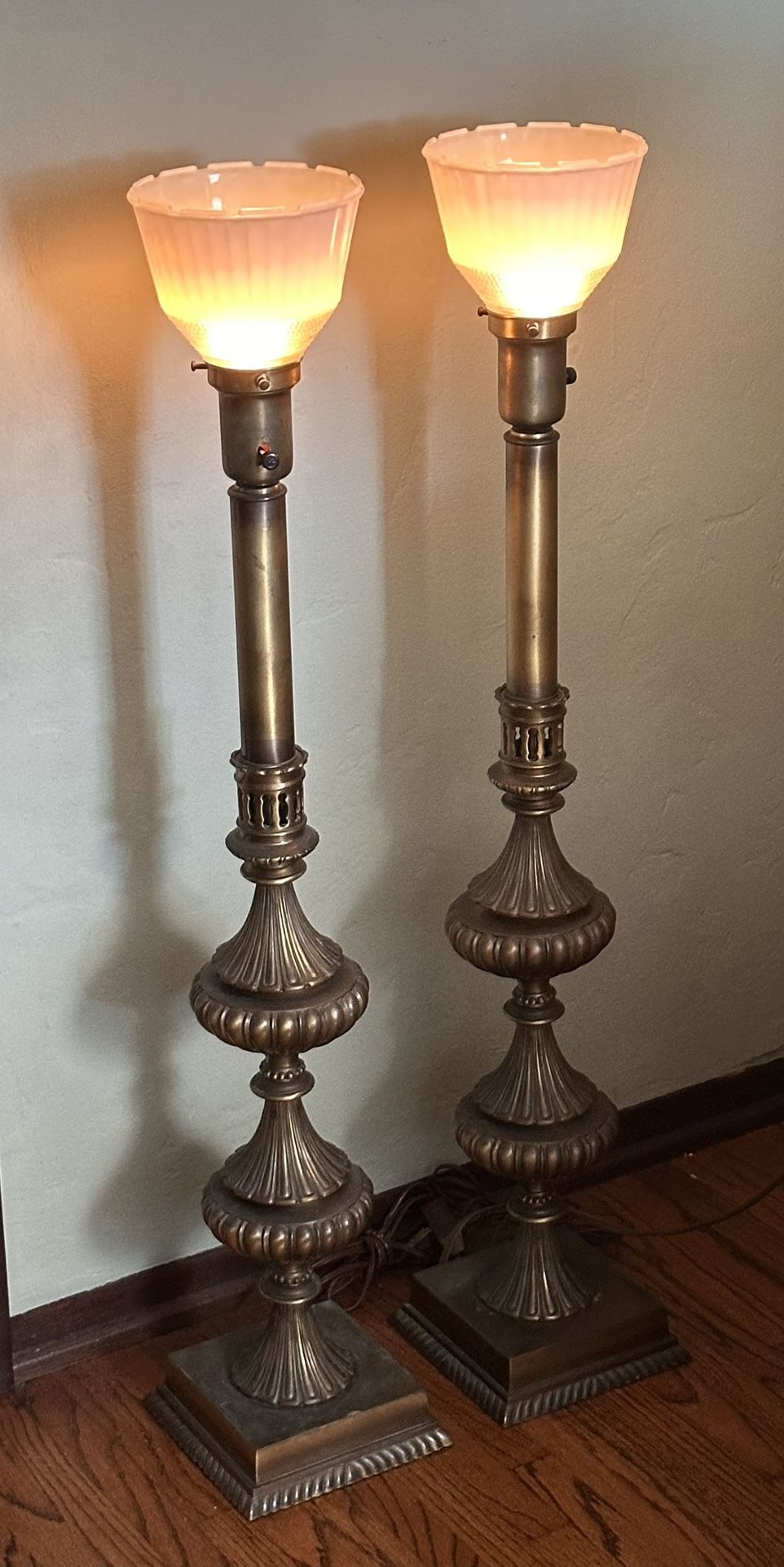 Vintage Pair of Brass Torchiere