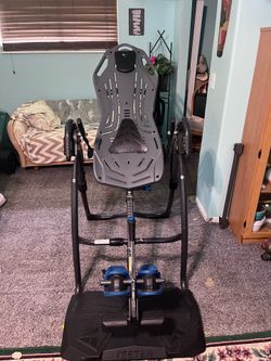 Teeter exercise equipment - grey faux rabbit fur chair - off white small dog/cat/bunny chair