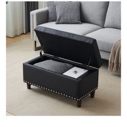 Ktaxon Storage Ottoman Footstool Organizer,31.5'' Tufted PU Sofa Bed Bench for Entryway, Living Room Bedroom Black