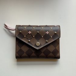 Louis Vuitton Studded Victorine Wallet – Damier Ebene with Pink Studs