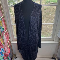 Style & Co Animal Print Open Cardigan Sweater X Large With 2 Pockets 