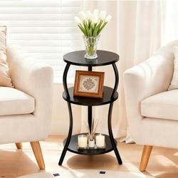 Vintage Small Round Side Table, 3-Tier Slim Waist Circular End Table with Storage Shelf