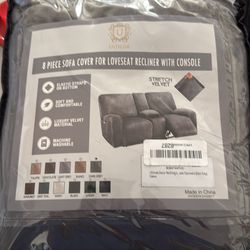 Loveseat with console slip cover dark grey