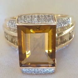 Stunning Natural 6.7 CT Citrine and Diamonds on 14k yellow gold ring 7