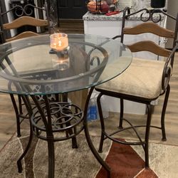 Glass Dining Table + 2 Swivel Chairs