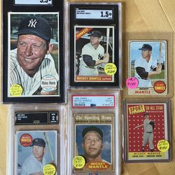 (6) MICKEY MANTLE BASEBALL CARDS * (4) GRADED