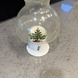 Vintage Nikko Christmastime Happy Holidays Candle Holder Lamp w/ Clear Glass Chimney