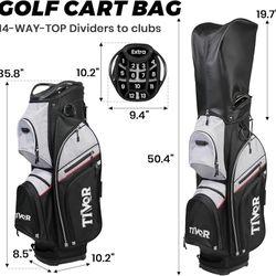 TIVOR 2026 Golf Cart Bag - 14-Way Full-Length Dividers, 9 Pockets, Easy-Access Handle & Ergonomic Straps | Perfect for Cart & Walking, Includes Rain C