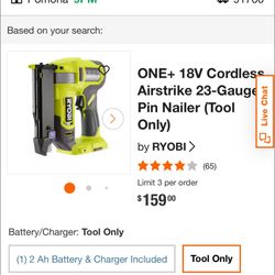 Ryobi Finishing Nail Gun (tool Only)