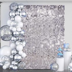 Shimmer Wall Backdrop Sliver Sequin Wall Panel Pack of 24 Glitter Disco Backdrops for Parties Birthday Anniversary Bachelorette Engagement Background 