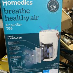 Homedics 3-1 Air Purifier, 975 Sq. ft of Coverage/Hour. True HEPA Filtration, Activated Carbon Odor