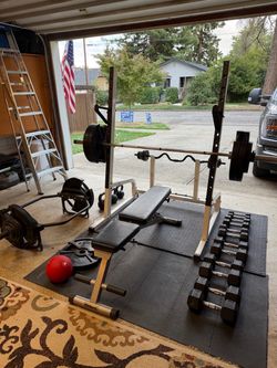 Home Gym Set with Squat Rack Trap Bar and Bench