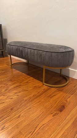 Modern Gray Velvet Accent Bench