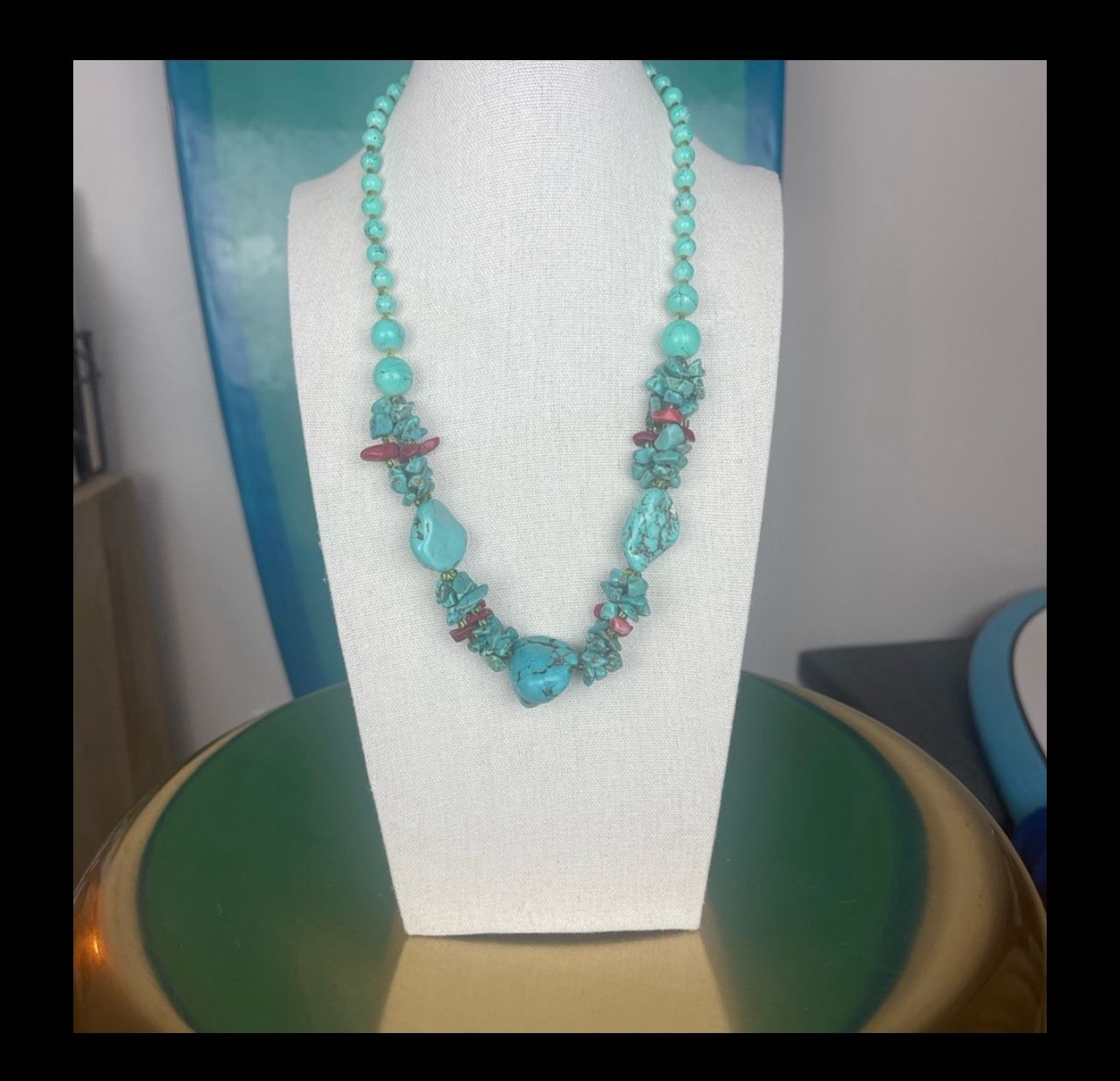 Turquoise + Red Multi-Stone Chunky Statement Necklace