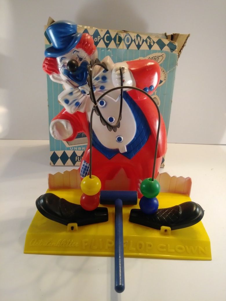 Vintage J Chein & Co Litho Toy Spinning TopVinatge Flip Flop Clown Toy An Art Linkletter ToyVinatge Flip Flop Clown W Box - Art Linkletter Toy