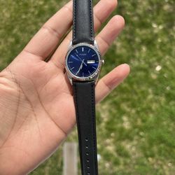 Pulsar unisex blue face with black leather strap watch