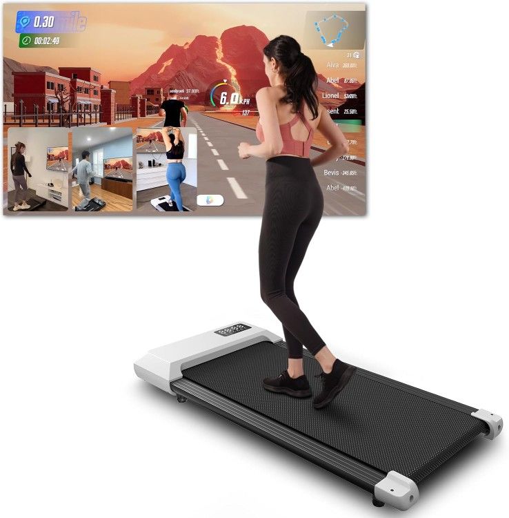 DeerRun 2024 Upgrade Walking Pad, Smart Under Desk Treadmill for Home Office, No-Assembly Treadmills with APP and Remote Control, LED Display, 2.5 HP