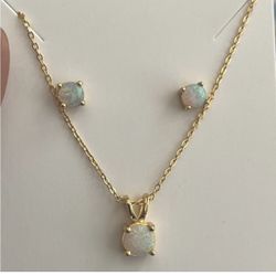 18k Gold Plating Over Solid Sterling Silver 925 Opal Set