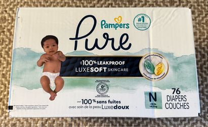 New Pampers Pure Baby Diapers Size N (<10 lbs) 76 Count