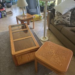 Wooden Coffee And End Tables And Lamps 