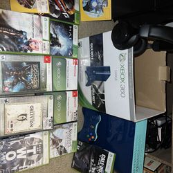  Blue Xbox 360, 12 Games Included, Headphones, Controller And All Wires/ Plug Ins 