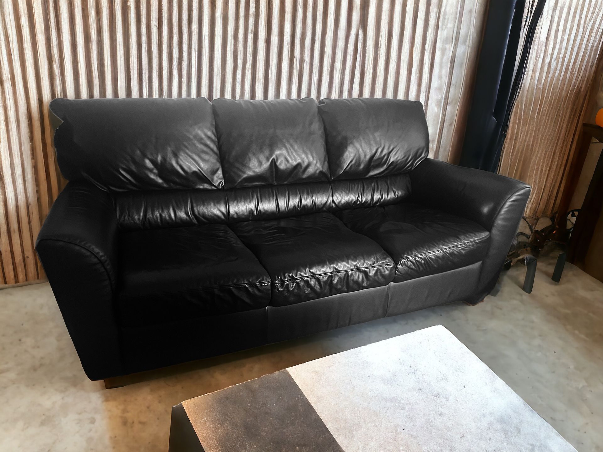 Ikea Black Leather Lovely Condition Couch 