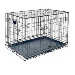 Dog Wire Cage 30 inches Reinforced Dog Crate Collapsible Pet Cage with Double Doors Leak Proof Plastic Tray Outdoor Indoor Portable for Pets Cats and 