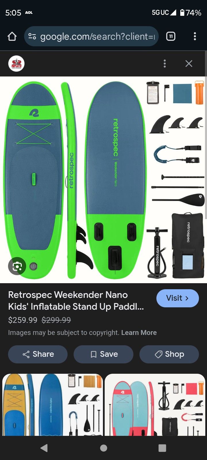 2. 8 Foot Retrospec Inflatable Paddle Boards