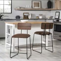 25 in. Brown High Back Modern Stools (2)