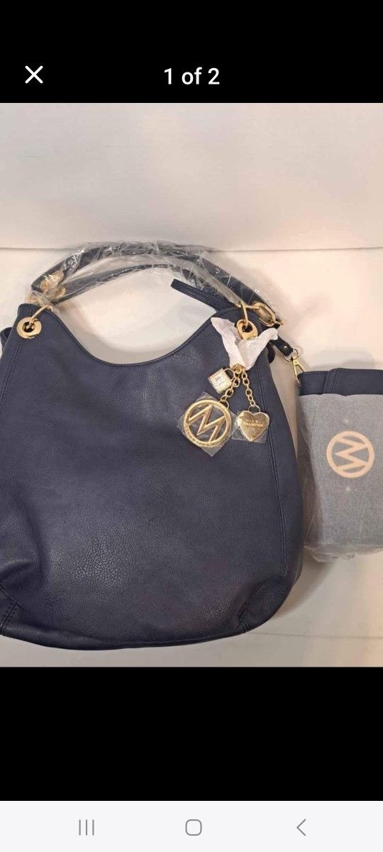 MKF by Mia K. Collection Fabienne Hobo Bag Vegan Leather W/ Wallet-Navy Blue