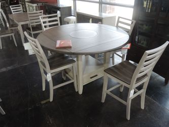 Steve Silver Abacus Round Gathering Table w/ Lazy Susan & Storage Base – Two-Tone Wood – Outlet Price